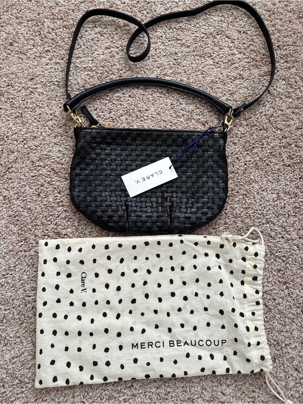 Clare V. Black Woven Leather Petit Moyen